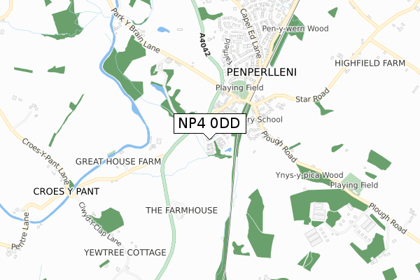 NP4 0DD map - small scale - OS Open Zoomstack (Ordnance Survey)