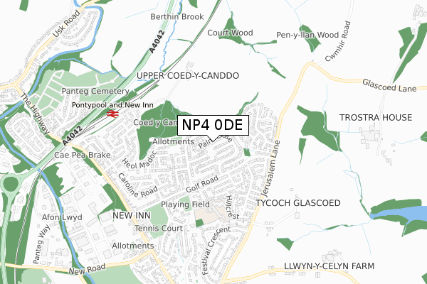 NP4 0DE map - small scale - OS Open Zoomstack (Ordnance Survey)