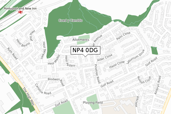 NP4 0DG map - large scale - OS Open Zoomstack (Ordnance Survey)