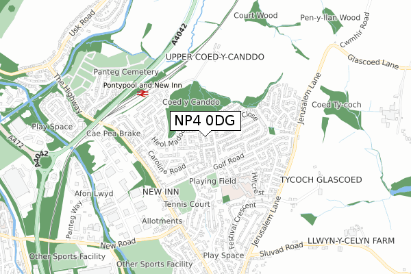 NP4 0DG map - small scale - OS Open Zoomstack (Ordnance Survey)