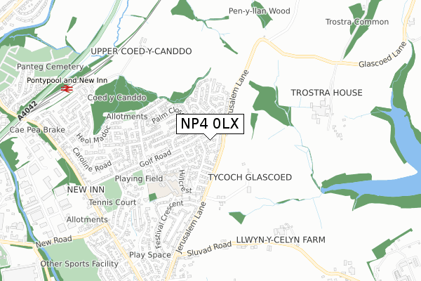 NP4 0LX map - small scale - OS Open Zoomstack (Ordnance Survey)