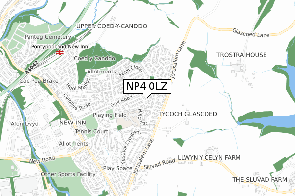 NP4 0LZ map - small scale - OS Open Zoomstack (Ordnance Survey)