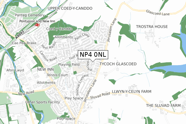 NP4 0NL map - small scale - OS Open Zoomstack (Ordnance Survey)