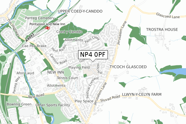 NP4 0PF map - small scale - OS Open Zoomstack (Ordnance Survey)