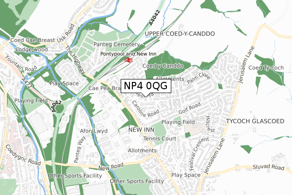 NP4 0QG map - small scale - OS Open Zoomstack (Ordnance Survey)