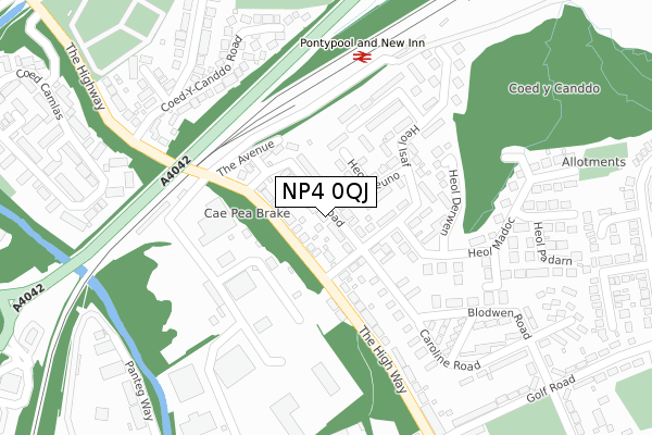 NP4 0QJ map - large scale - OS Open Zoomstack (Ordnance Survey)