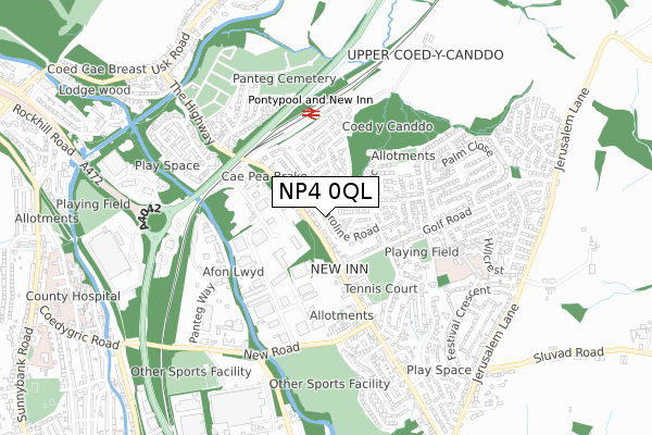 NP4 0QL map - small scale - OS Open Zoomstack (Ordnance Survey)