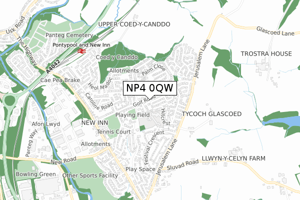 NP4 0QW map - small scale - OS Open Zoomstack (Ordnance Survey)