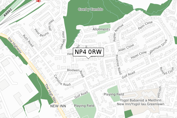 NP4 0RW map - large scale - OS Open Zoomstack (Ordnance Survey)