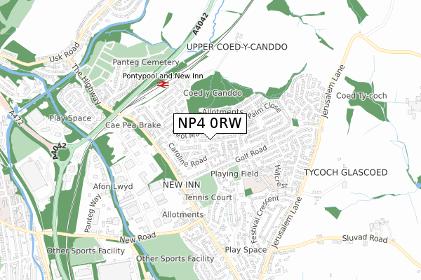 NP4 0RW map - small scale - OS Open Zoomstack (Ordnance Survey)