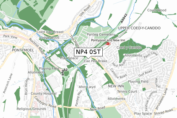 NP4 0ST map - small scale - OS Open Zoomstack (Ordnance Survey)