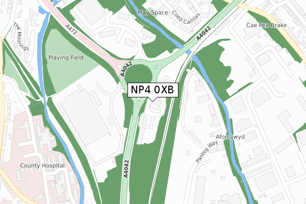 NP4 0XB map - large scale - OS Open Zoomstack (Ordnance Survey)