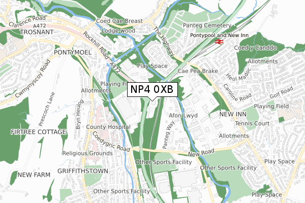 NP4 0XB map - small scale - OS Open Zoomstack (Ordnance Survey)