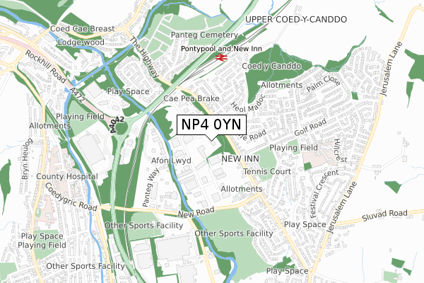 NP4 0YN map - small scale - OS Open Zoomstack (Ordnance Survey)