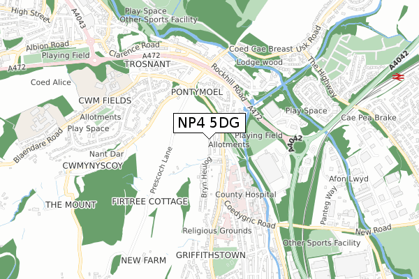 NP4 5DG map - small scale - OS Open Zoomstack (Ordnance Survey)