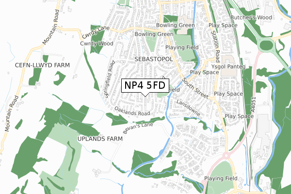 NP4 5FD map - small scale - OS Open Zoomstack (Ordnance Survey)