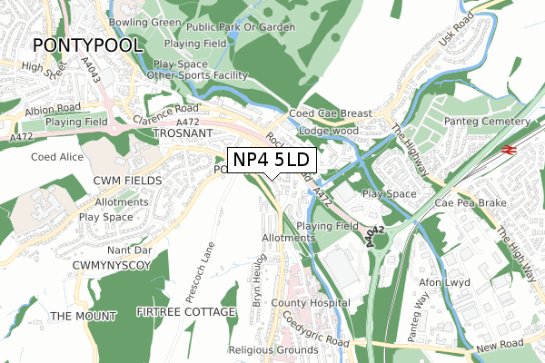 NP4 5LD map - small scale - OS Open Zoomstack (Ordnance Survey)