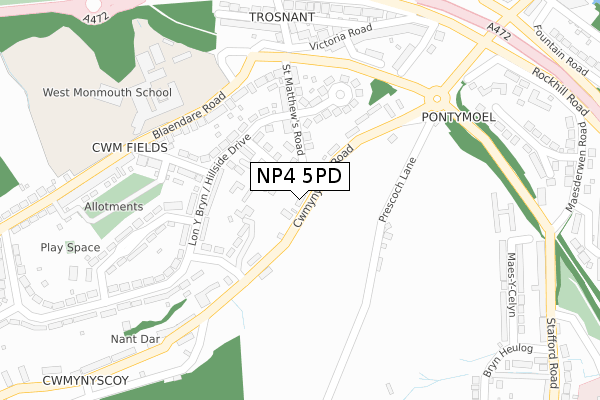 NP4 5PD map - large scale - OS Open Zoomstack (Ordnance Survey)