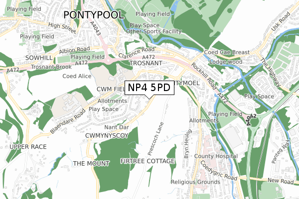 NP4 5PD map - small scale - OS Open Zoomstack (Ordnance Survey)