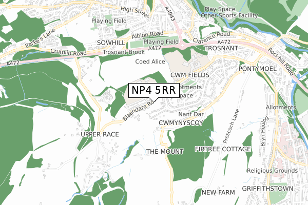 NP4 5RR map - small scale - OS Open Zoomstack (Ordnance Survey)