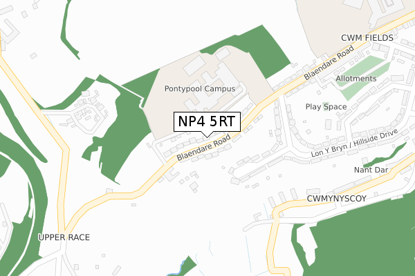 NP4 5RT map - large scale - OS Open Zoomstack (Ordnance Survey)