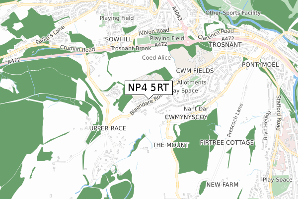 NP4 5RT map - small scale - OS Open Zoomstack (Ordnance Survey)