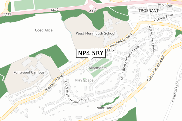 NP4 5RY map - large scale - OS Open Zoomstack (Ordnance Survey)