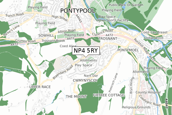 NP4 5RY map - small scale - OS Open Zoomstack (Ordnance Survey)