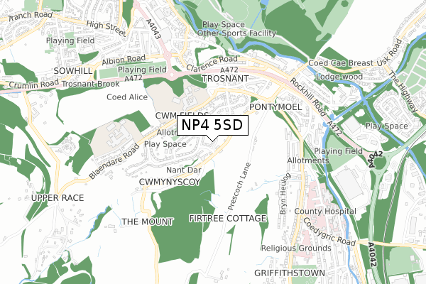 NP4 5SD map - small scale - OS Open Zoomstack (Ordnance Survey)