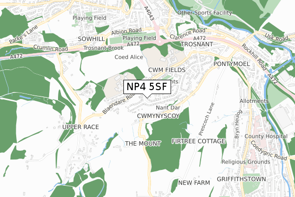 NP4 5SF map - small scale - OS Open Zoomstack (Ordnance Survey)