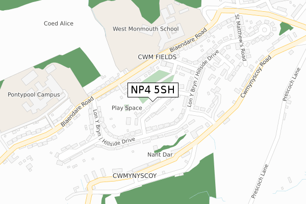 NP4 5SH map - large scale - OS Open Zoomstack (Ordnance Survey)