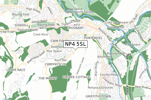 NP4 5SL map - small scale - OS Open Zoomstack (Ordnance Survey) NP4 5SL map - small scale - OS Open Zoomstack (Ordnance Survey)