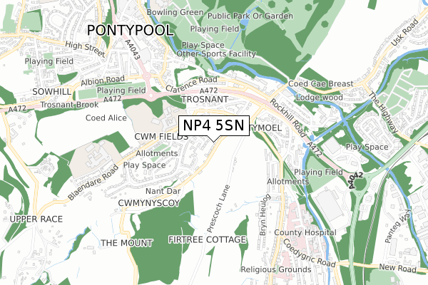 NP4 5SN map - small scale - OS Open Zoomstack (Ordnance Survey)