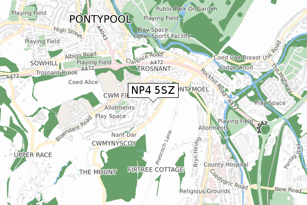 NP4 5SZ map - small scale - OS Open Zoomstack (Ordnance Survey)