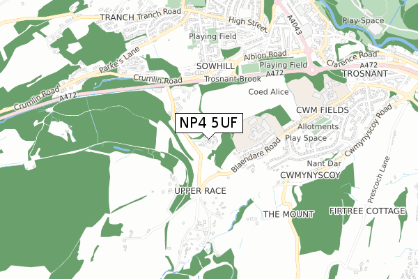 NP4 5UF map - small scale - OS Open Zoomstack (Ordnance Survey)