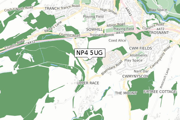 NP4 5UG map - small scale - OS Open Zoomstack (Ordnance Survey)