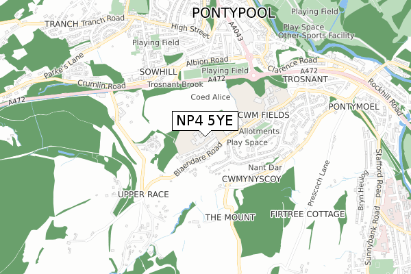 NP4 5YE map - small scale - OS Open Zoomstack (Ordnance Survey)
