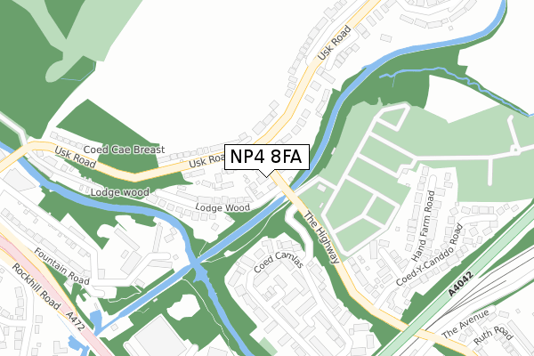 NP4 8FA map - large scale - OS Open Zoomstack (Ordnance Survey)