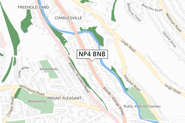 NP4 8NB map - large scale - OS Open Zoomstack (Ordnance Survey)