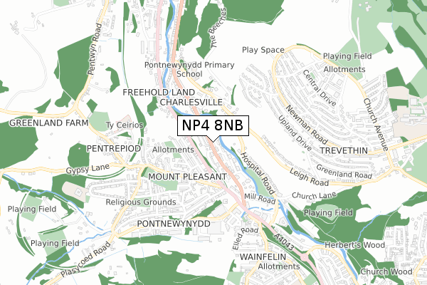 NP4 8NB map - small scale - OS Open Zoomstack (Ordnance Survey)