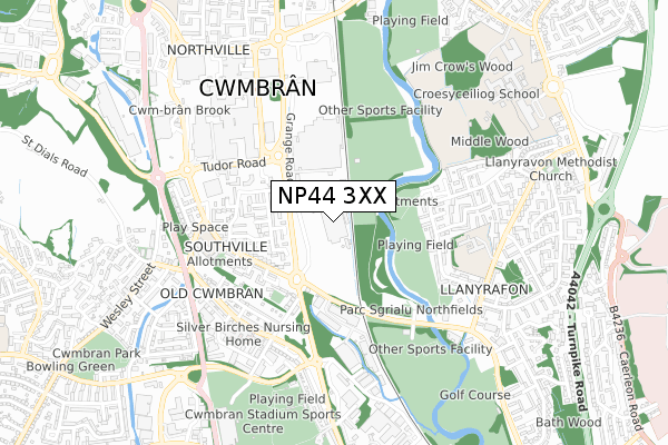 NP44 3XX map - small scale - OS Open Zoomstack (Ordnance Survey)