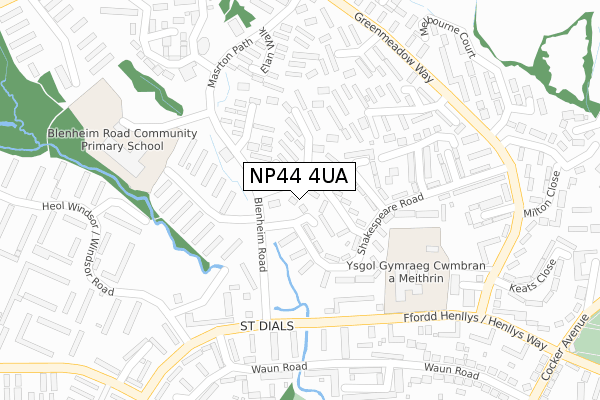 NP44 4UA map - large scale - OS Open Zoomstack (Ordnance Survey)