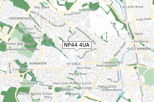 NP44 4UA map - small scale - OS Open Zoomstack (Ordnance Survey)