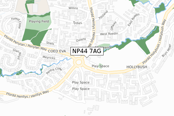 NP44 7AG map - large scale - OS Open Zoomstack (Ordnance Survey)