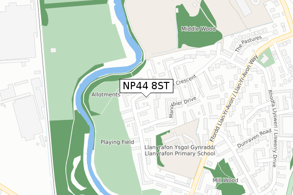 NP44 8ST map - large scale - OS Open Zoomstack (Ordnance Survey)
