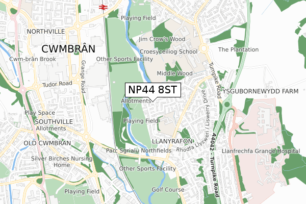 NP44 8ST map - small scale - OS Open Zoomstack (Ordnance Survey)