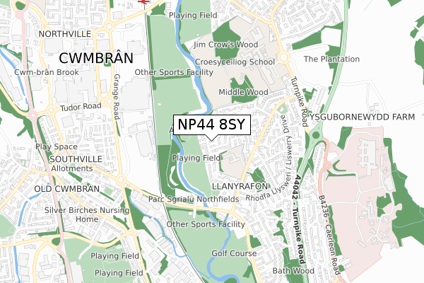 NP44 8SY map - small scale - OS Open Zoomstack (Ordnance Survey)