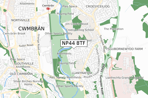 NP44 8TF map - small scale - OS Open Zoomstack (Ordnance Survey)