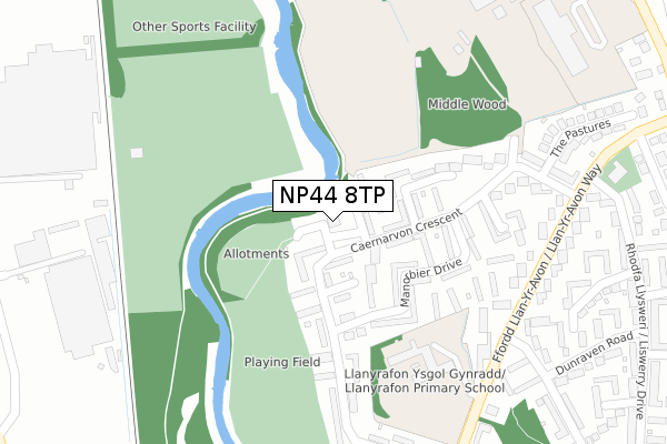 NP44 8TP map - large scale - OS Open Zoomstack (Ordnance Survey)