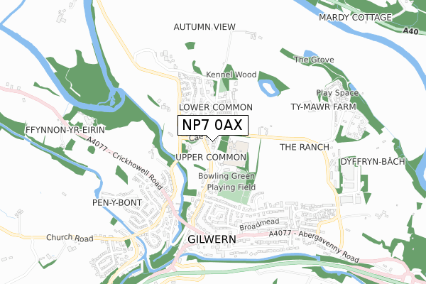NP7 0AX map - small scale - OS Open Zoomstack (Ordnance Survey)